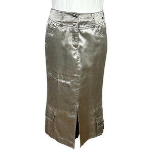 VINTAGE 90s Metallic Silver Maxi Skirt